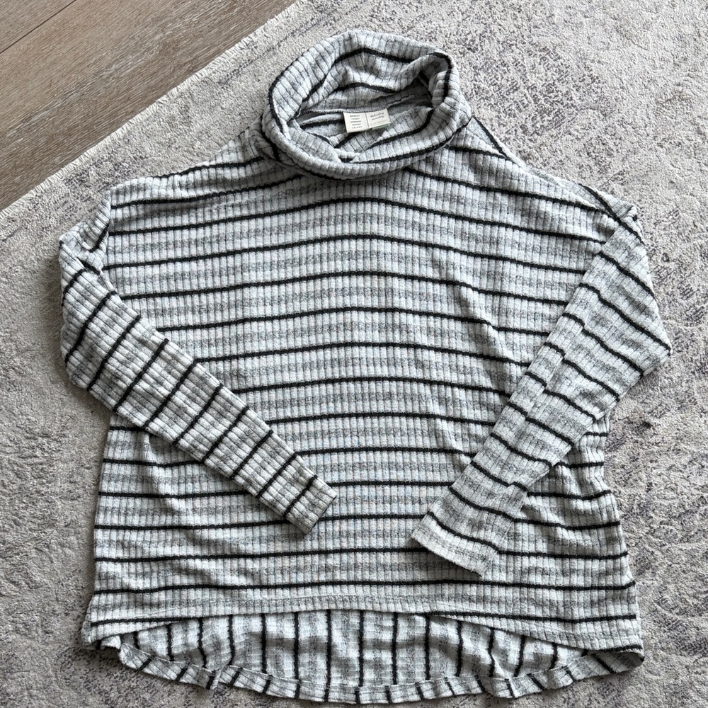Striped Ribbed Roll Neck Sweater Gray Black Wht Saturday Sunday Anthropologie.